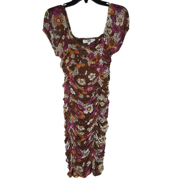 Madden NYC Junior Multicolor Floral Puff Sleeve Ruched Mini Dress Size Large NWT - Picture 2 of 11